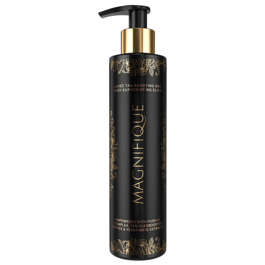 Nahaufnahme der Onyx Magnifique Bräunungscreme mit goldenem Design auf weißem Hintergrund