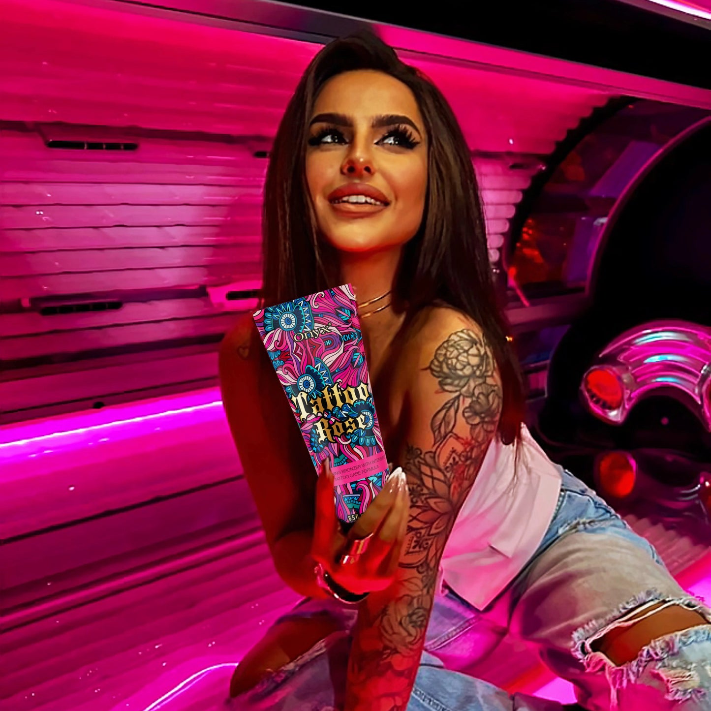 Tattoo Rose Sonnenbank Bräunungsbeschleuniger für Frauen mit Tattoo-Pflege